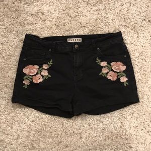 Black rose embroidered ENCORE shorts